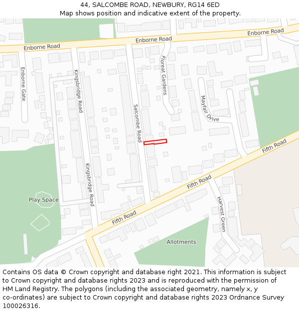 44, SALCOMBE ROAD, NEWBURY, RG14 6ED: Location map and indicative extent of plot