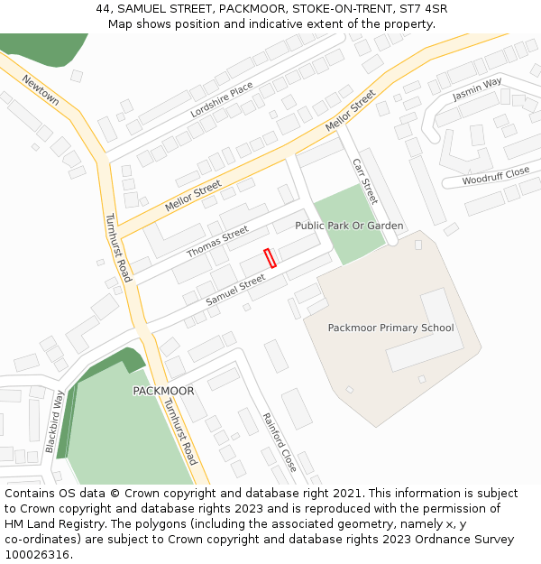 44, SAMUEL STREET, PACKMOOR, STOKE-ON-TRENT, ST7 4SR: Location map and indicative extent of plot