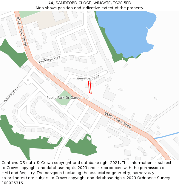 44, SANDFORD CLOSE, WINGATE, TS28 5FD: Location map and indicative extent of plot