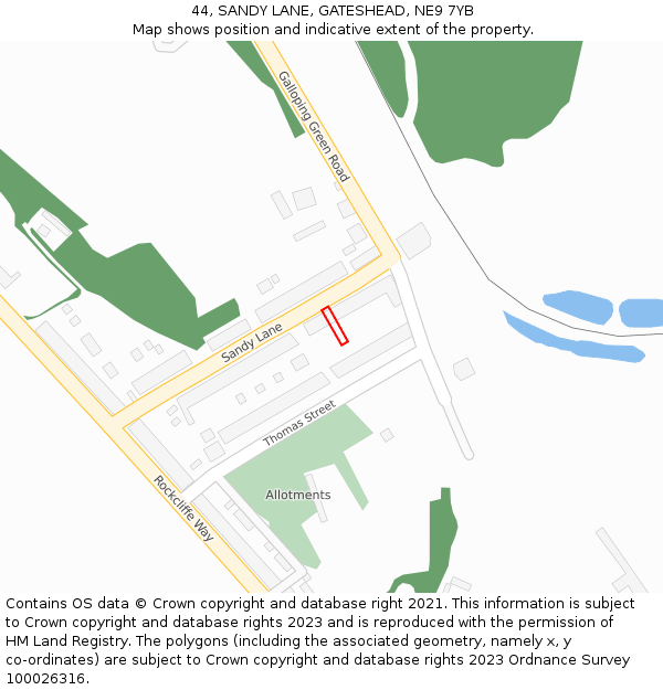 44, SANDY LANE, GATESHEAD, NE9 7YB: Location map and indicative extent of plot