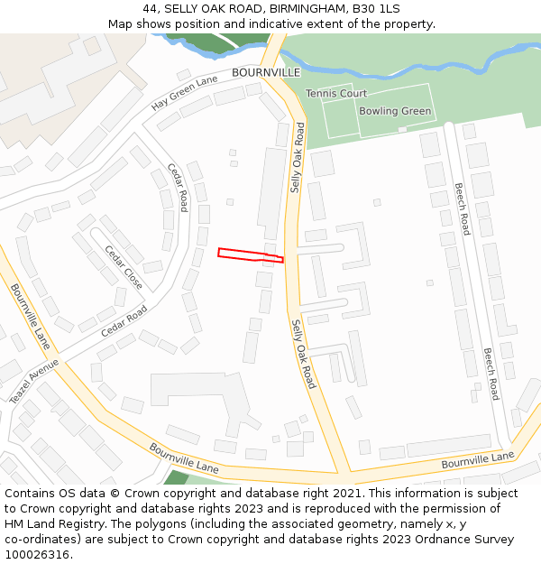 44, SELLY OAK ROAD, BIRMINGHAM, B30 1LS: Location map and indicative extent of plot
