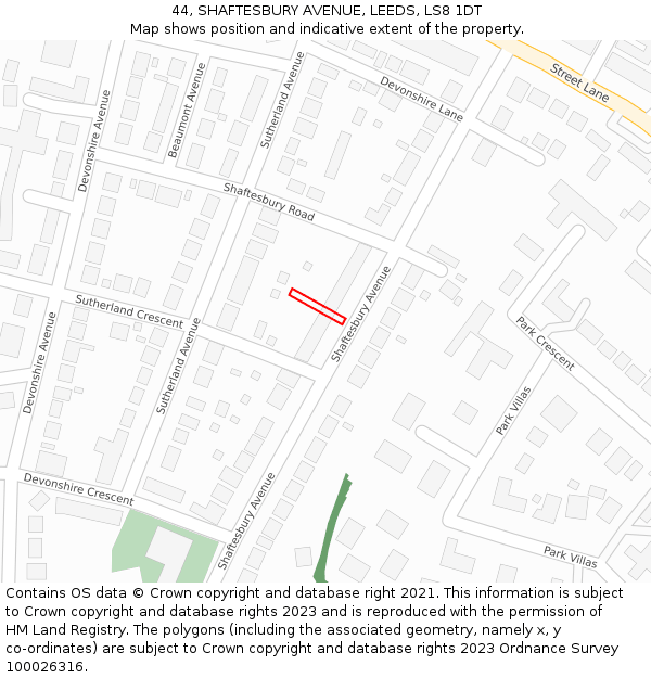44, SHAFTESBURY AVENUE, LEEDS, LS8 1DT: Location map and indicative extent of plot