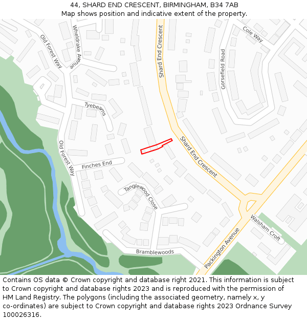 44, SHARD END CRESCENT, BIRMINGHAM, B34 7AB: Location map and indicative extent of plot