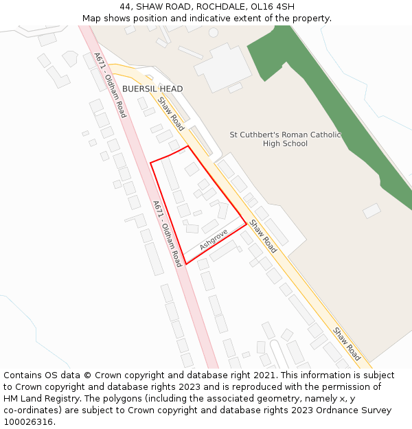 44, SHAW ROAD, ROCHDALE, OL16 4SH: Location map and indicative extent of plot