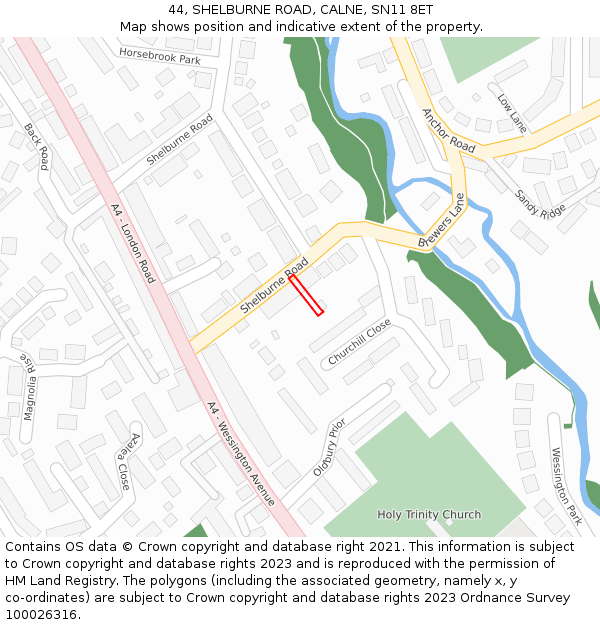 44, SHELBURNE ROAD, CALNE, SN11 8ET: Location map and indicative extent of plot