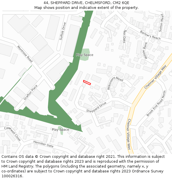 44, SHEPPARD DRIVE, CHELMSFORD, CM2 6QE: Location map and indicative extent of plot
