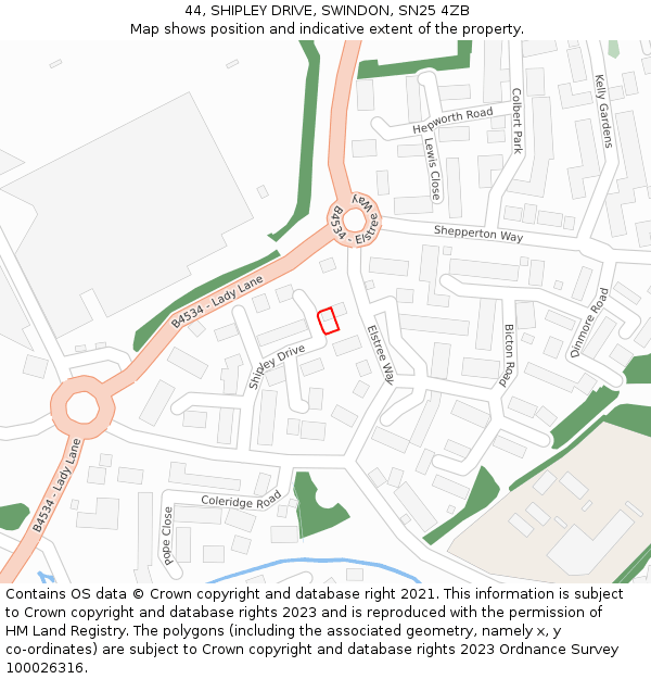 44, SHIPLEY DRIVE, SWINDON, SN25 4ZB: Location map and indicative extent of plot