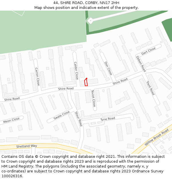 44, SHIRE ROAD, CORBY, NN17 2HH: Location map and indicative extent of plot