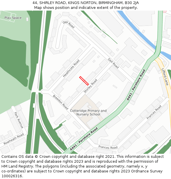 44, SHIRLEY ROAD, KINGS NORTON, BIRMINGHAM, B30 2JA: Location map and indicative extent of plot