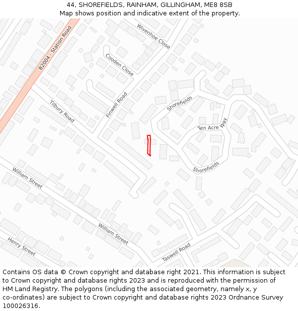 44, SHOREFIELDS, RAINHAM, GILLINGHAM, ME8 8SB: Location map and indicative extent of plot