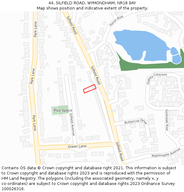 44, SILFIELD ROAD, WYMONDHAM, NR18 9AY: Location map and indicative extent of plot