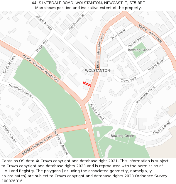 44, SILVERDALE ROAD, WOLSTANTON, NEWCASTLE, ST5 8BE: Location map and indicative extent of plot