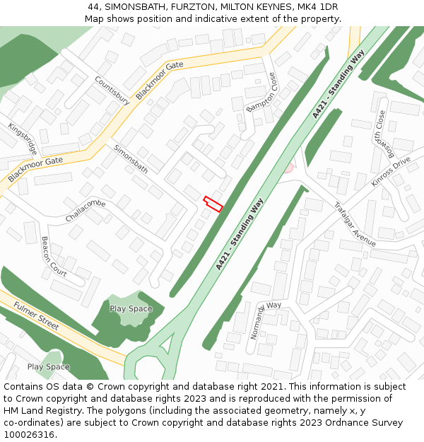 44, SIMONSBATH, FURZTON, MILTON KEYNES, MK4 1DR: Location map and indicative extent of plot
