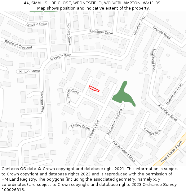 44, SMALLSHIRE CLOSE, WEDNESFIELD, WOLVERHAMPTON, WV11 3SL: Location map and indicative extent of plot