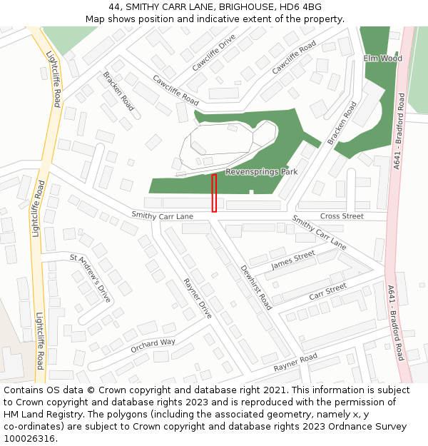 44, SMITHY CARR LANE, BRIGHOUSE, HD6 4BG: Location map and indicative extent of plot