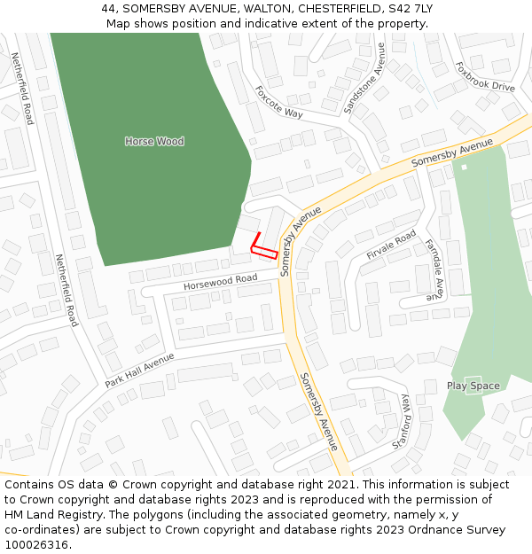 44, SOMERSBY AVENUE, WALTON, CHESTERFIELD, S42 7LY: Location map and indicative extent of plot