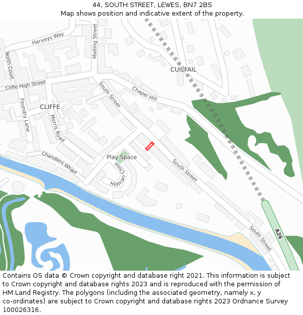 44, SOUTH STREET, LEWES, BN7 2BS: Location map and indicative extent of plot