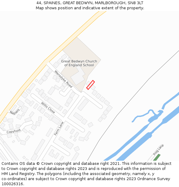 44, SPAINES, GREAT BEDWYN, MARLBOROUGH, SN8 3LT: Location map and indicative extent of plot