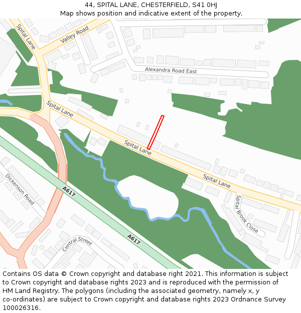 44, SPITAL LANE, CHESTERFIELD, S41 0HJ: Location map and indicative extent of plot