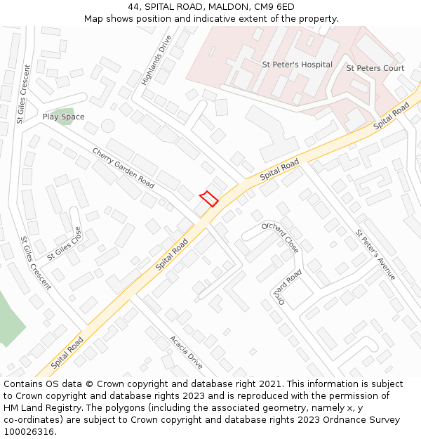 44, SPITAL ROAD, MALDON, CM9 6ED: Location map and indicative extent of plot