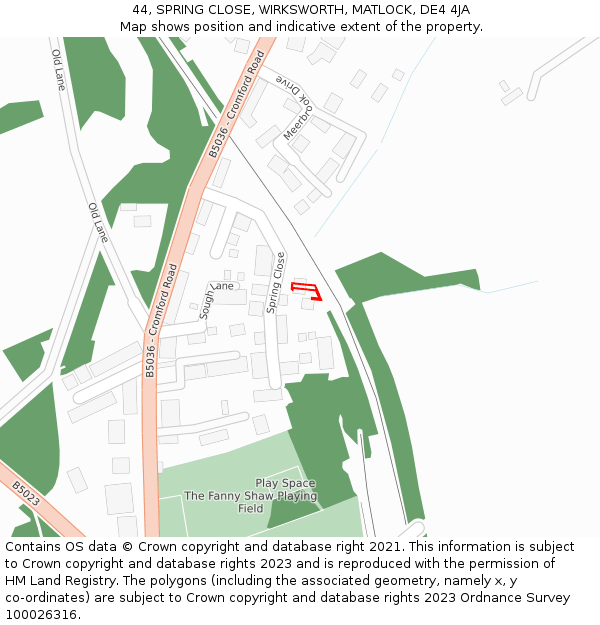 44, SPRING CLOSE, WIRKSWORTH, MATLOCK, DE4 4JA: Location map and indicative extent of plot