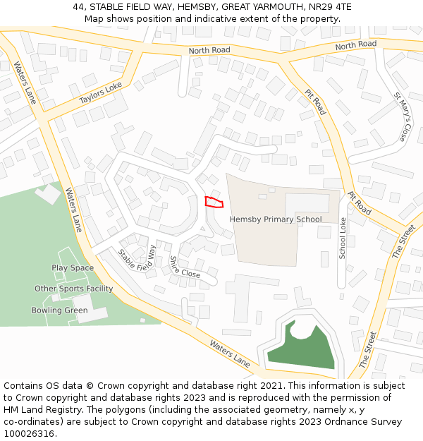44, STABLE FIELD WAY, HEMSBY, GREAT YARMOUTH, NR29 4TE: Location map and indicative extent of plot