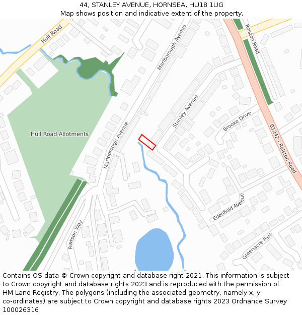 44, STANLEY AVENUE, HORNSEA, HU18 1UG: Location map and indicative extent of plot