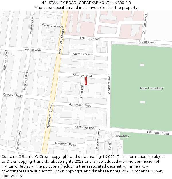 44, STANLEY ROAD, GREAT YARMOUTH, NR30 4JB: Location map and indicative extent of plot