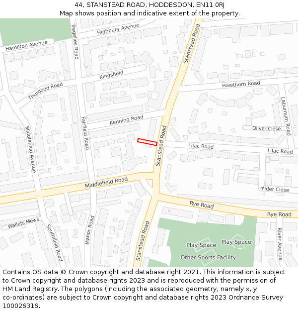 44, STANSTEAD ROAD, HODDESDON, EN11 0RJ: Location map and indicative extent of plot