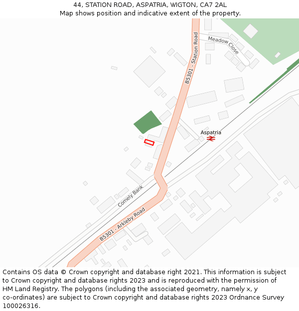 44, STATION ROAD, ASPATRIA, WIGTON, CA7 2AL: Location map and indicative extent of plot