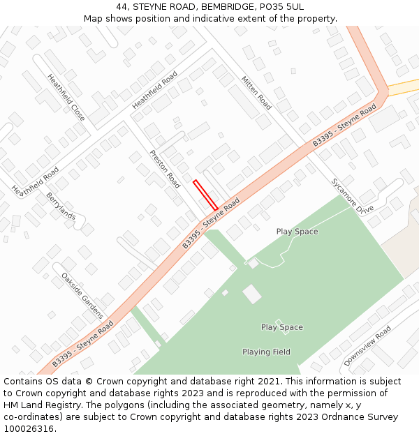 44, STEYNE ROAD, BEMBRIDGE, PO35 5UL: Location map and indicative extent of plot