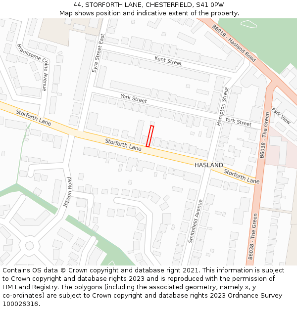 44, STORFORTH LANE, CHESTERFIELD, S41 0PW: Location map and indicative extent of plot