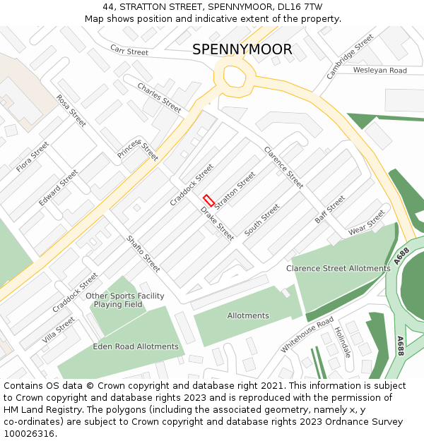 44, STRATTON STREET, SPENNYMOOR, DL16 7TW: Location map and indicative extent of plot