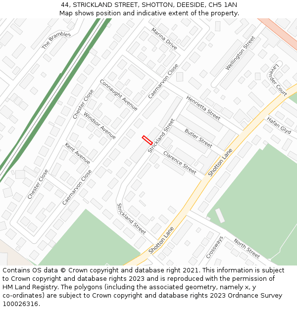 44, STRICKLAND STREET, SHOTTON, DEESIDE, CH5 1AN: Location map and indicative extent of plot