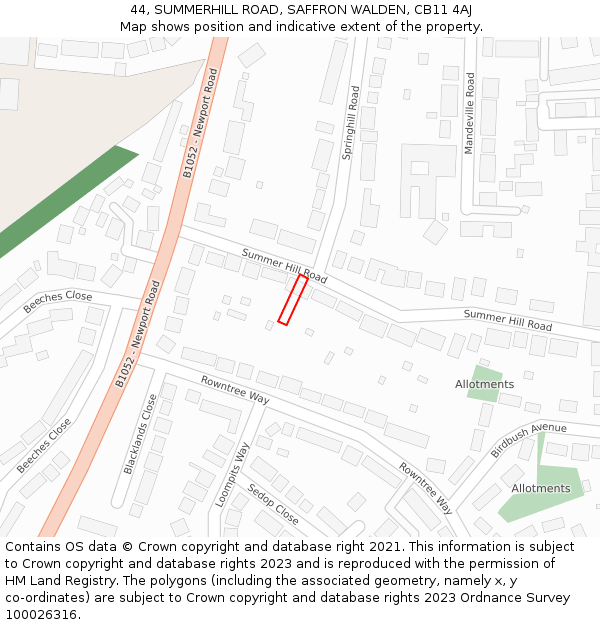 44, SUMMERHILL ROAD, SAFFRON WALDEN, CB11 4AJ: Location map and indicative extent of plot