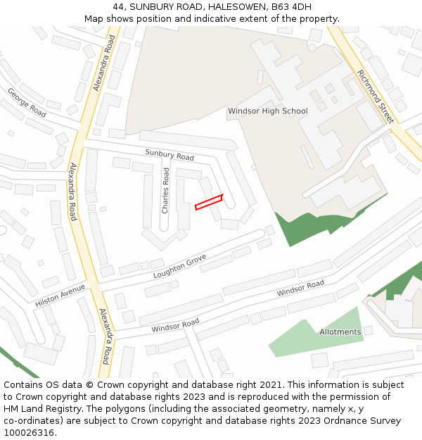 44, SUNBURY ROAD, HALESOWEN, B63 4DH: Location map and indicative extent of plot
