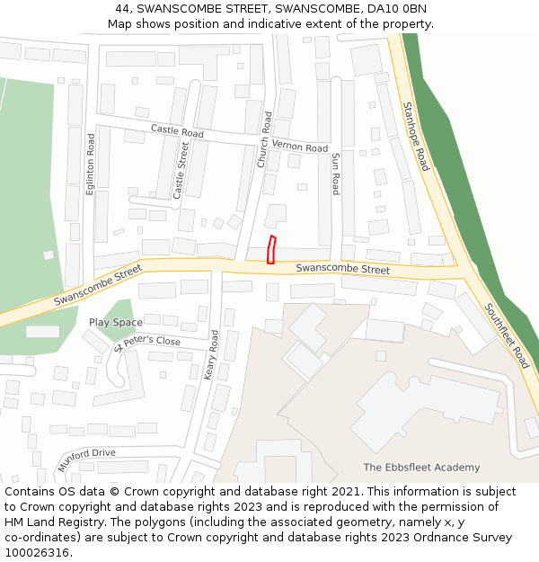 44, SWANSCOMBE STREET, SWANSCOMBE, DA10 0BN: Location map and indicative extent of plot