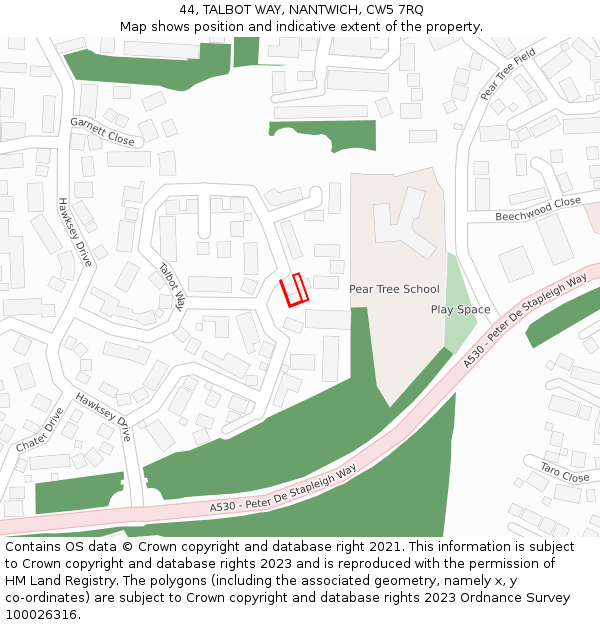 44, TALBOT WAY, NANTWICH, CW5 7RQ: Location map and indicative extent of plot