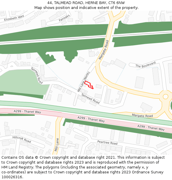 44, TALMEAD ROAD, HERNE BAY, CT6 6NW: Location map and indicative extent of plot