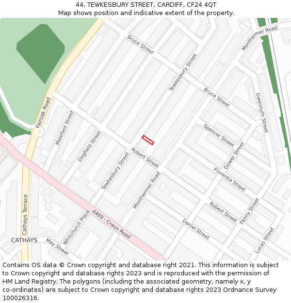 44, TEWKESBURY STREET, CARDIFF, CF24 4QT: Location map and indicative extent of plot