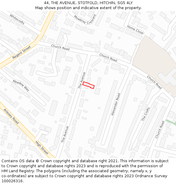 44, THE AVENUE, STOTFOLD, HITCHIN, SG5 4LY: Location map and indicative extent of plot