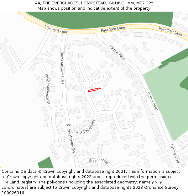 44, THE EVERGLADES, HEMPSTEAD, GILLINGHAM, ME7 3PY: Location map and indicative extent of plot