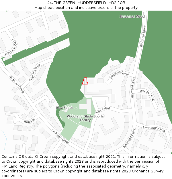 44, THE GREEN, HUDDERSFIELD, HD2 1QB: Location map and indicative extent of plot