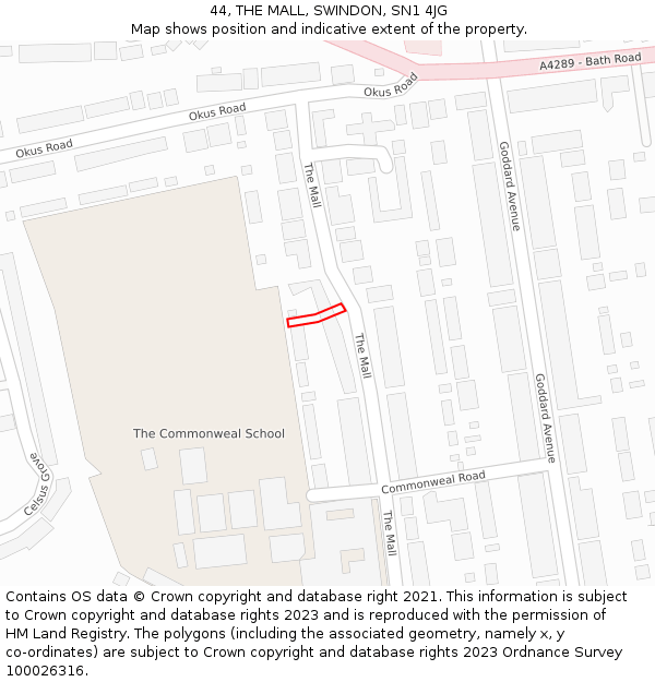 44, THE MALL, SWINDON, SN1 4JG: Location map and indicative extent of plot