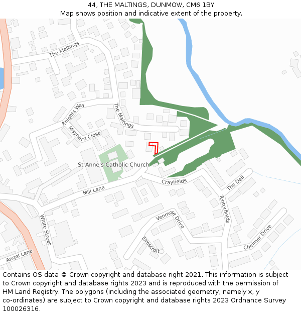 44, THE MALTINGS, DUNMOW, CM6 1BY: Location map and indicative extent of plot