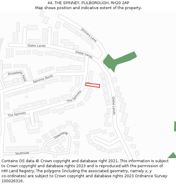 44, THE SPINNEY, PULBOROUGH, RH20 2AP: Location map and indicative extent of plot