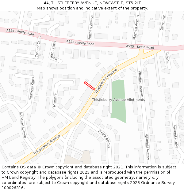44, THISTLEBERRY AVENUE, NEWCASTLE, ST5 2LT: Location map and indicative extent of plot