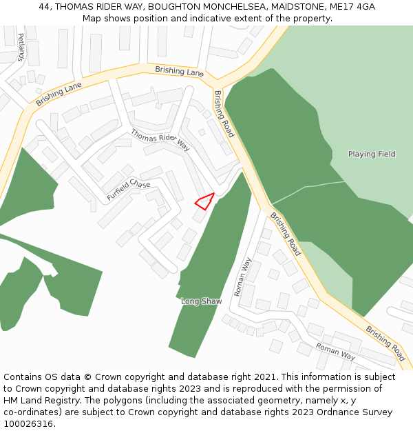 44, THOMAS RIDER WAY, BOUGHTON MONCHELSEA, MAIDSTONE, ME17 4GA: Location map and indicative extent of plot