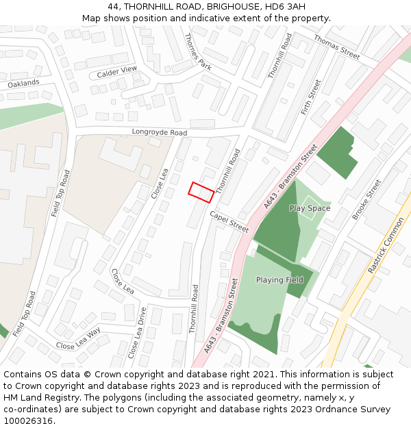 44, THORNHILL ROAD, BRIGHOUSE, HD6 3AH: Location map and indicative extent of plot