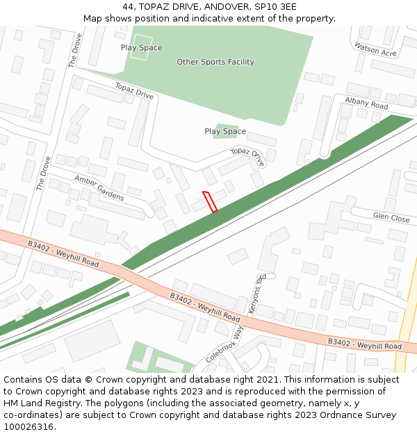 44, TOPAZ DRIVE, ANDOVER, SP10 3EE: Location map and indicative extent of plot